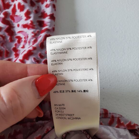 We The Free Shirt Womens Medium Red White Velvet Burnout Short Sleeve Oversized - Picture 8 of 10